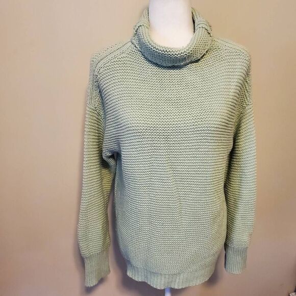 Leith Light Green Cotton Blend Turtleneck Sweater S - Picture 9 of 10